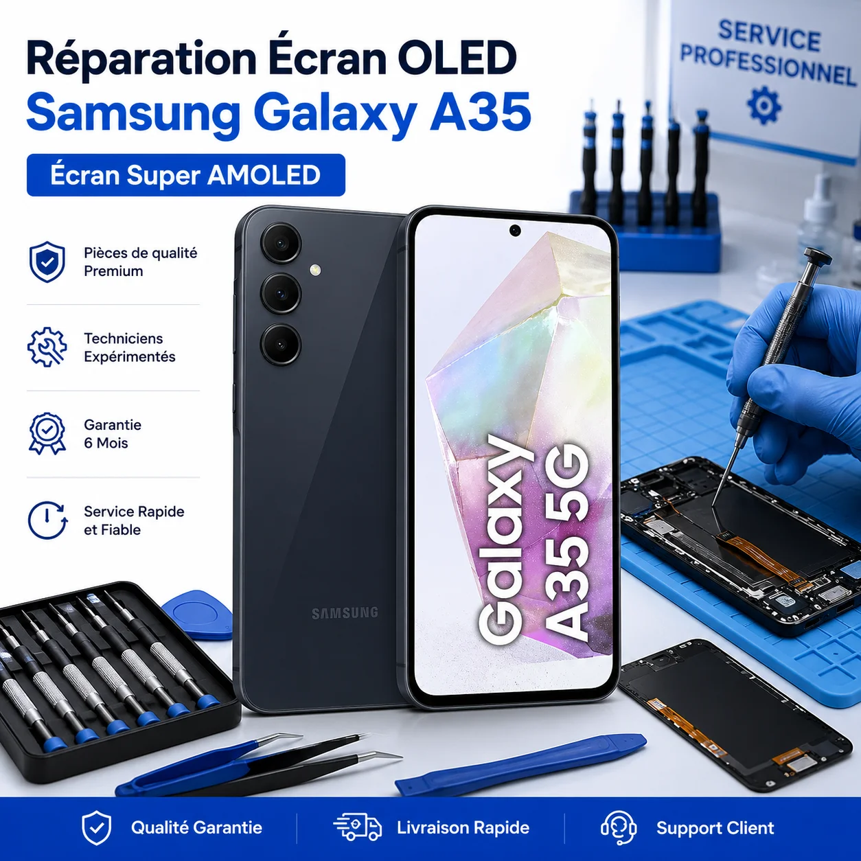 Remplacement Écran Super AMOLED Origine Samsung Galaxy A35