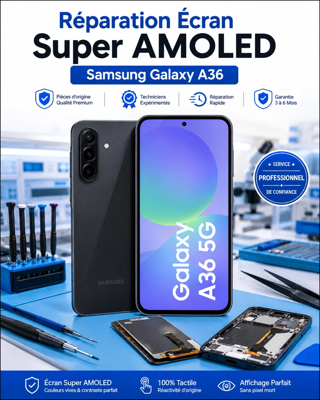 Changement Dalle OLED Samsung Galaxy A36 — Qualité Constructeur